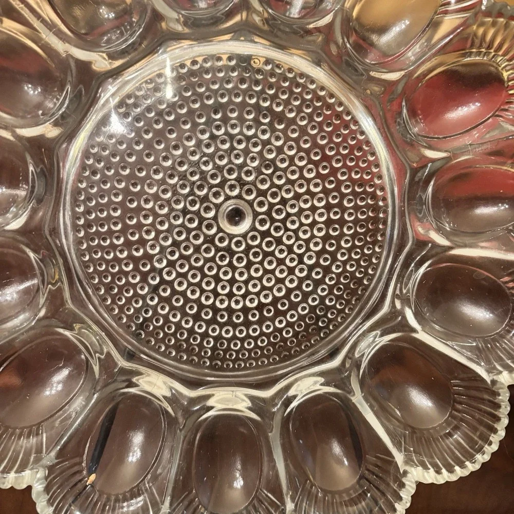 Vintage Indiana Glass Clear Hobnail Deviled Egg Plate Relish Tray 15 Egg MCM 11